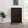 Con 48 Inch Tall 5 Drawer Dresser Chest, Silver Knobs, Cappuccino Brown