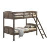Twin Over Twin Bunk Beds, Curved Headboards, Ladder, Straight Legs, Brown