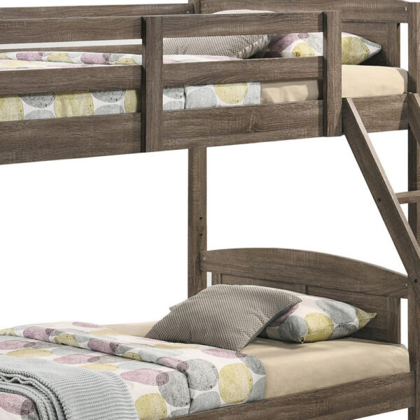Twin Over Twin Bunk Beds, Curved Headboards, Ladder, Straight Legs, Brown
