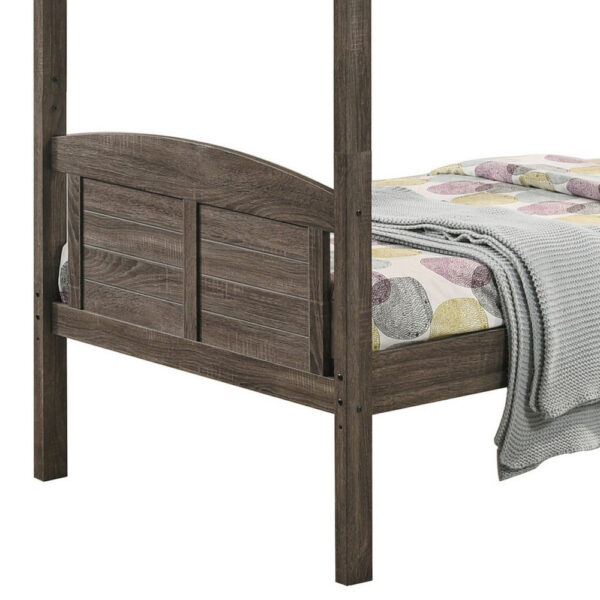 Twin Over Twin Bunk Beds, Curved Headboards, Ladder, Straight Legs, Brown