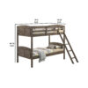 Twin Over Twin Bunk Beds, Curved Headboards, Ladder, Straight Legs, Brown