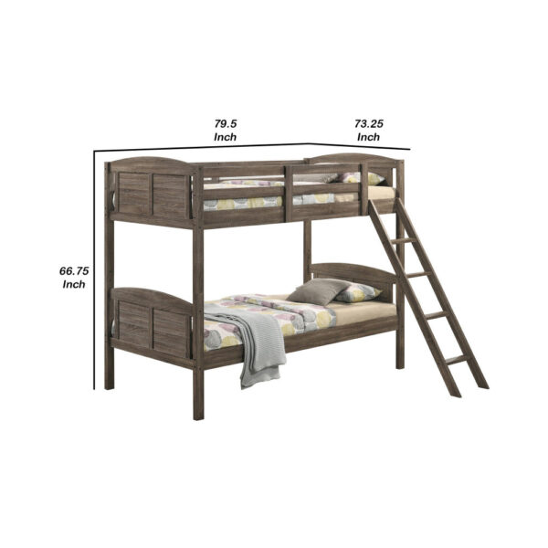 Twin Over Twin Bunk Beds, Curved Headboards, Ladder, Straight Legs, Brown