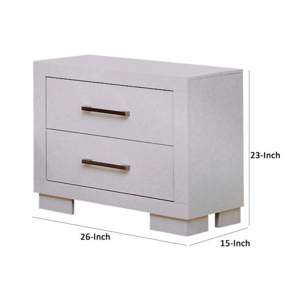15022026699193e846149.jpeg Bela 26 Inch 2 Drawer Nightstand, Felt Lined, Silver Handles, Crisp White
