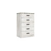 Wisp 46 Inch Tall Dresser Chest, 5 Drawers, Rustic Smooth White Finish