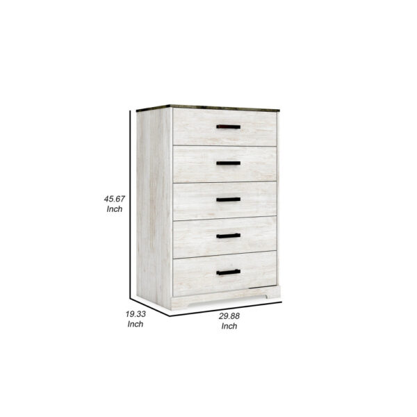 Wisp 46 Inch Tall Dresser Chest, 5 Drawers, Rustic Smooth White Finish