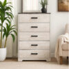 Wisp 46 Inch Tall Dresser Chest, 5 Drawers, Rustic Smooth White Finish