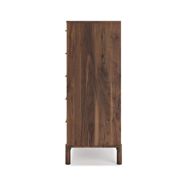 Kip 50 Inch 5 Drawer Modern Tall Dresser Chest, Dark Brown, Gold Handles