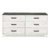 Wisp 59 Inch Wood Dresser, 6 Gliding Drawers, Rustic Crisp White Finish