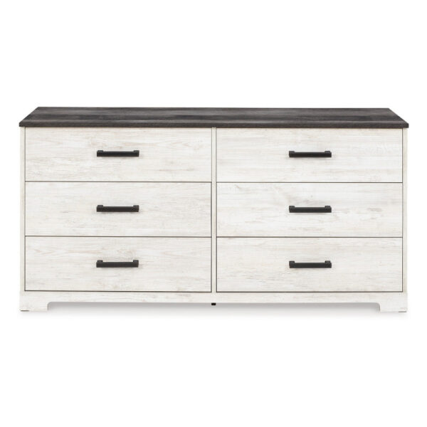 Wisp 59 Inch Wood Dresser, 6 Gliding Drawers, Rustic Crisp White Finish