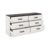 Wisp 59 Inch Wood Dresser, 6 Gliding Drawers, Rustic Crisp White Finish