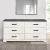 Wisp 59 Inch Wood Dresser, 6 Gliding Drawers, Rustic Crisp White Finish
