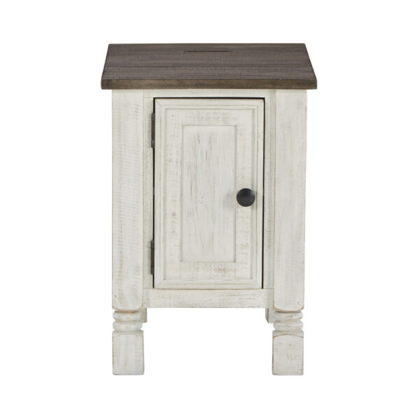 Tex 24 Inch Chairside End Table, Gray Plank Surface, USB Charger, White