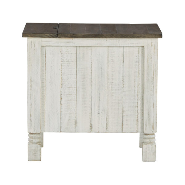 Tex 24 Inch Chairside End Table, Gray Plank Surface, USB Charger, White