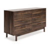 Kip 59 Inch Modern Dresser, Brown Wood Frame, 6 Drawers, Gold Metal Handles