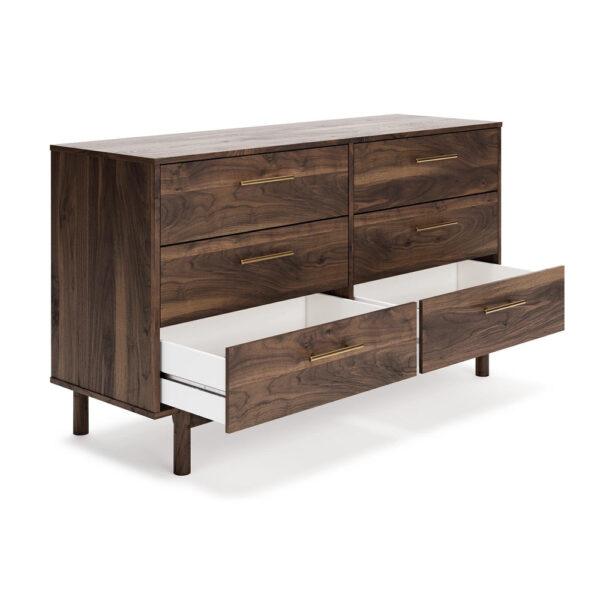 Kip 59 Inch Modern Dresser, Brown Wood Frame, 6 Drawers, Gold Metal Handles