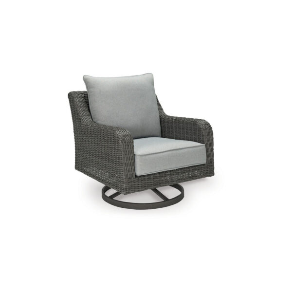 Asp 32 Inch Swivel Outdoor Lounge Chair, Aluminum Frame, Gray Upholstery