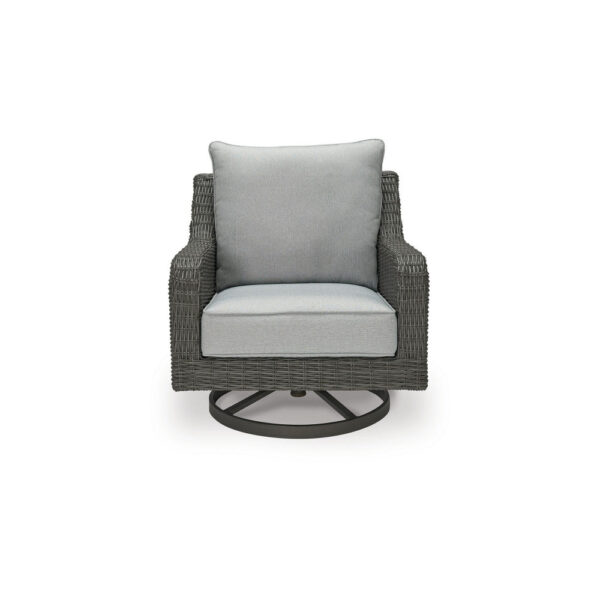 Asp 32 Inch Swivel Outdoor Lounge Chair, Aluminum Frame, Gray Upholstery