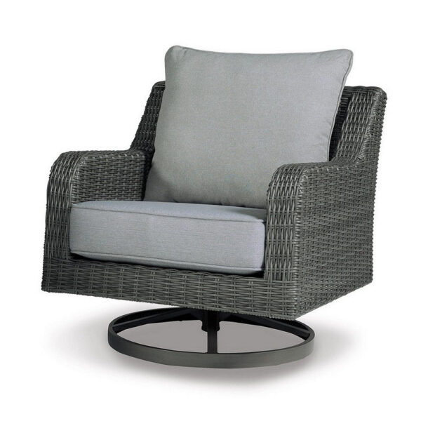 Asp 32 Inch Swivel Outdoor Lounge Chair, Aluminum Frame, Gray Upholstery