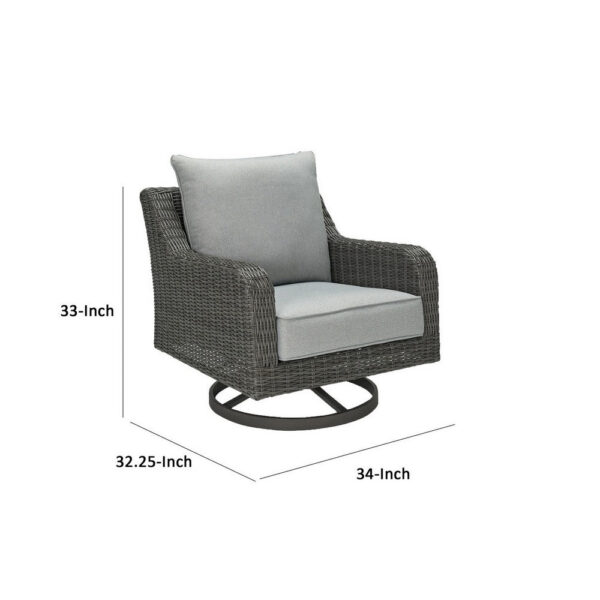 Asp 32 Inch Swivel Outdoor Lounge Chair, Aluminum Frame, Gray Upholstery