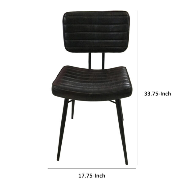 Mia 18 Inch Side Chair, Set of 2, Dyed Espresso Leather, Vertical Tufting