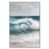 39 x 59 Hand Painted Cresting Waves, White Frame, Seafoam Green, Ocean Blue