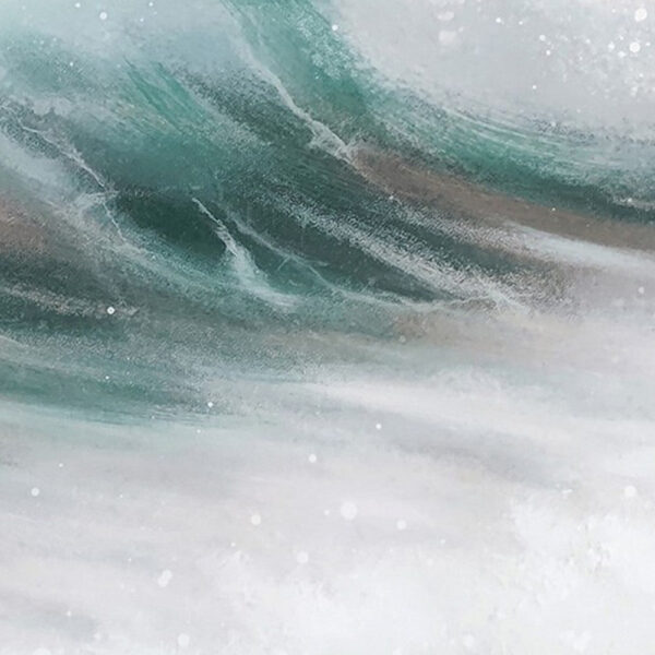 39 x 59 Hand Painted Cresting Waves, White Frame, Seafoam Green, Ocean Blue
