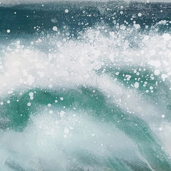 39 x 59 Hand Painted Cresting Waves, White Frame, Seafoam Green, Ocean Blue