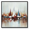 Hy 47 x 47 Hand Painted Multicolor Boats in Standing Water, Black PS Frame