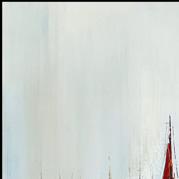 Hy 47 x 47 Hand Painted Multicolor Boats in Standing Water, Black PS Frame