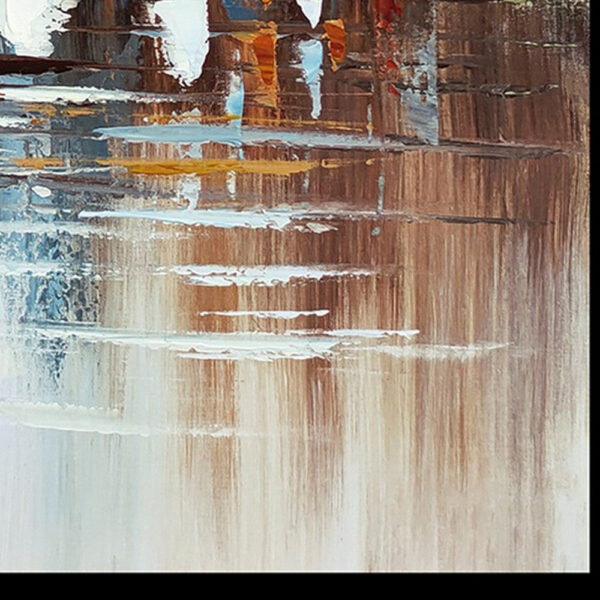 Hy 47 x 47 Hand Painted Multicolor Boats in Standing Water, Black PS Frame