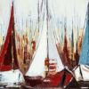 Hy 47 x 47 Hand Painted Multicolor Boats in Standing Water, Black PS Frame