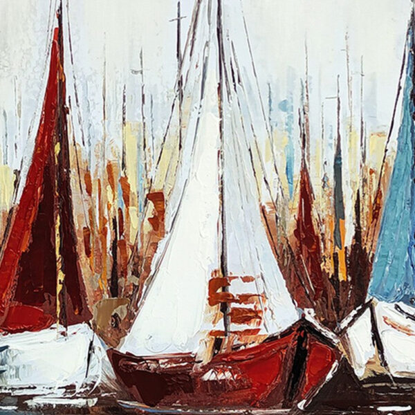 Hy 47 x 47 Hand Painted Multicolor Boats in Standing Water, Black PS Frame