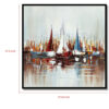 Hy 47 x 47 Hand Painted Multicolor Boats in Standing Water, Black PS Frame