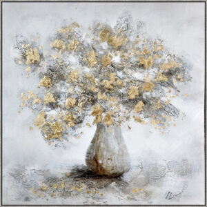 47 x 47 Modern Hand Painted Vase with Gold Foil Flowers and Silver Frame