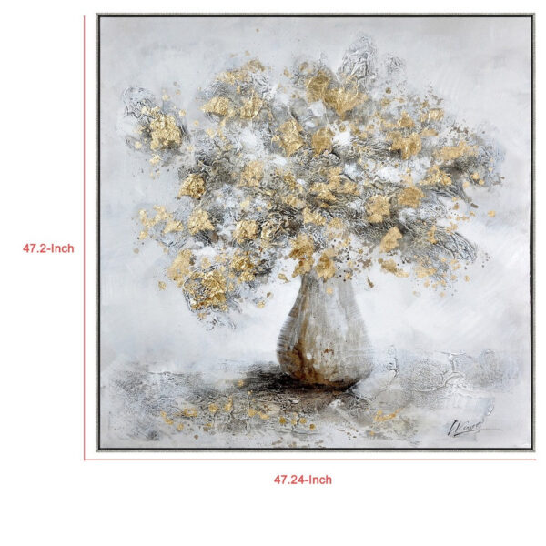 47 x 47 Modern Hand Painted Vase with Gold Foil Flowers and Silver Frame