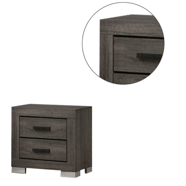 150220266991954c4443a.jpeg Lola 22 Inch Wood Nightstand with 2 Drawers, Metal Bar Handles, Dark Gray