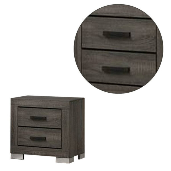 150220266991954d9067d.jpeg Lola 22 Inch Wood Nightstand with 2 Drawers, Metal Bar Handles, Dark Gray