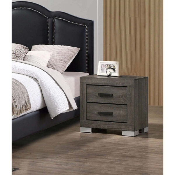150220266991955241022.jpeg Lola 22 Inch Wood Nightstand with 2 Drawers, Metal Bar Handles, Dark Gray