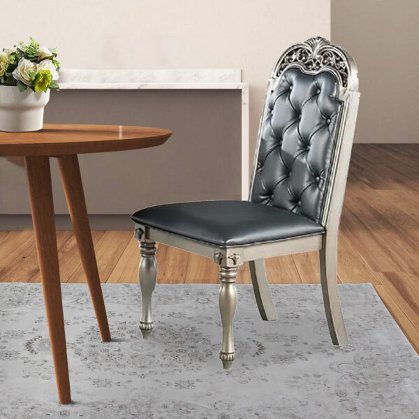 Kipp 25 Inch Set of 2 Armless Dining Chairs, Tufted Back, Gray Faux Leather