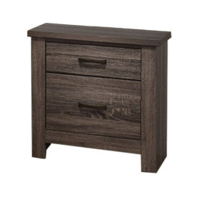 Soma 24 Inch Rustic 2 Drawer Nightstand, Sleek Metal Bar Handles, Oak Gray