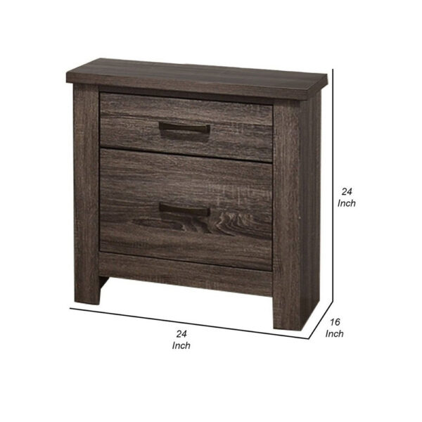 Soma 24 Inch Rustic 2 Drawer Nightstand, Sleek Metal Bar Handles, Oak Gray