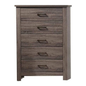 Soma 49 Inch Rustic 5 Drawer Tall Dresser Chest, Bar Handles, Oak Gray