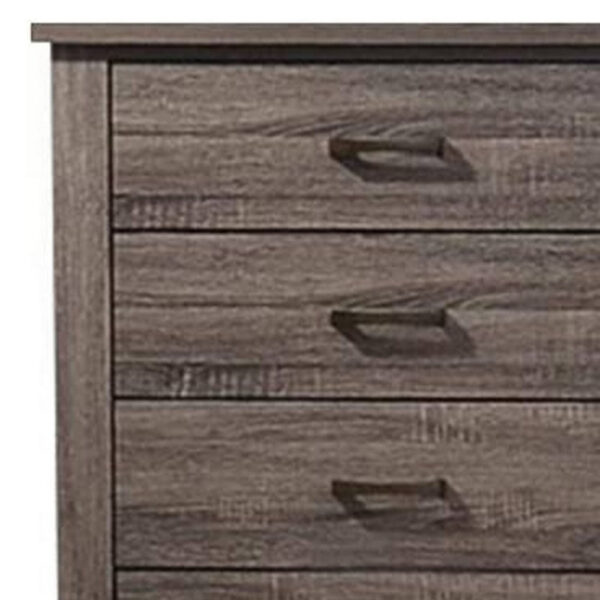 Soma 49 Inch Rustic 5 Drawer Tall Dresser Chest, Bar Handles, Oak Gray