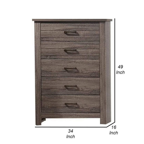 Soma 49 Inch Rustic 5 Drawer Tall Dresser Chest, Bar Handles, Oak Gray