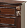 Miri 25 Inch 3 Drawer Nightstand, Brass Carved Accents, Cherry Oak Brown