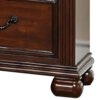 Miri 25 Inch 3 Drawer Nightstand, Brass Carved Accents, Cherry Oak Brown