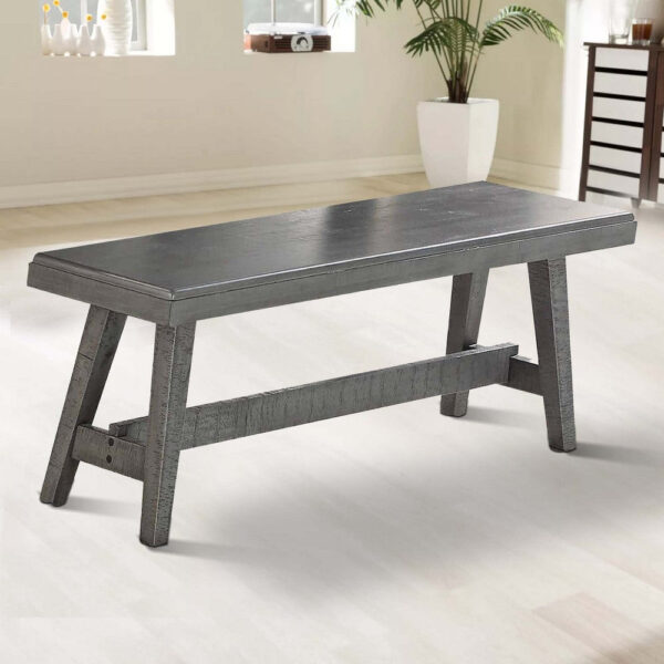 Alix 54 Inch Elegant Wood Dining Bench with Tapered Legs, Distressed Gray