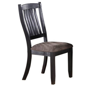 23 Inch Wood Dining Chair, Set of 2, Slatted Back, Cushioned Seat, Gray
