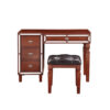 Sosi 47 Inch Vanity Desk Set with Stool, 3 Mirror Inlaid Drawers, Brown