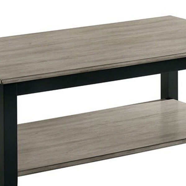 47 Inch Modern Rectangular Coffee Table, Single Shelf, Wood Grain, Gray